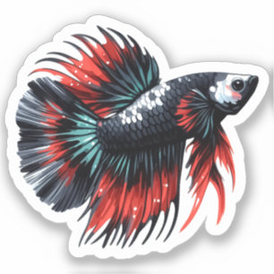 Sticker Queue de la Couronne Betta Poisson noir blanc et r