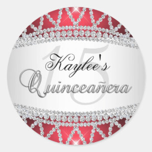 Sticker Quinceanera argent et diamant rouge