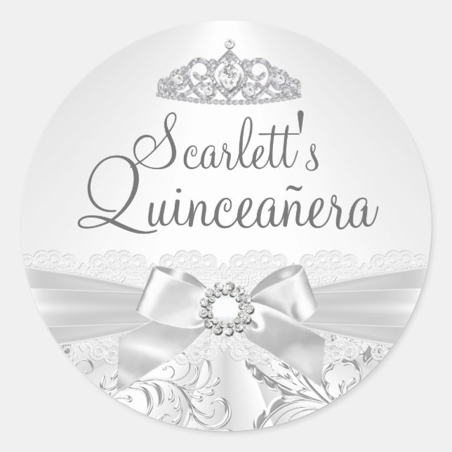 Sticker Quinceanera en Argent Tiara & Bow (Devant)