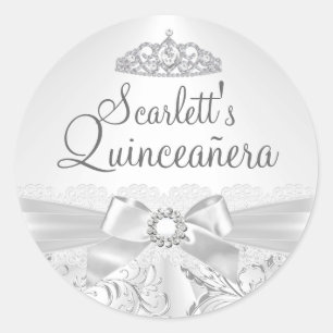 Sticker Quinceanera en Argent Tiara & Bow
