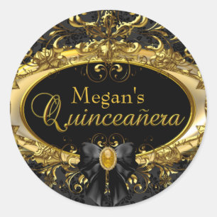 Sticker Quinceanera Gold & Black Damask