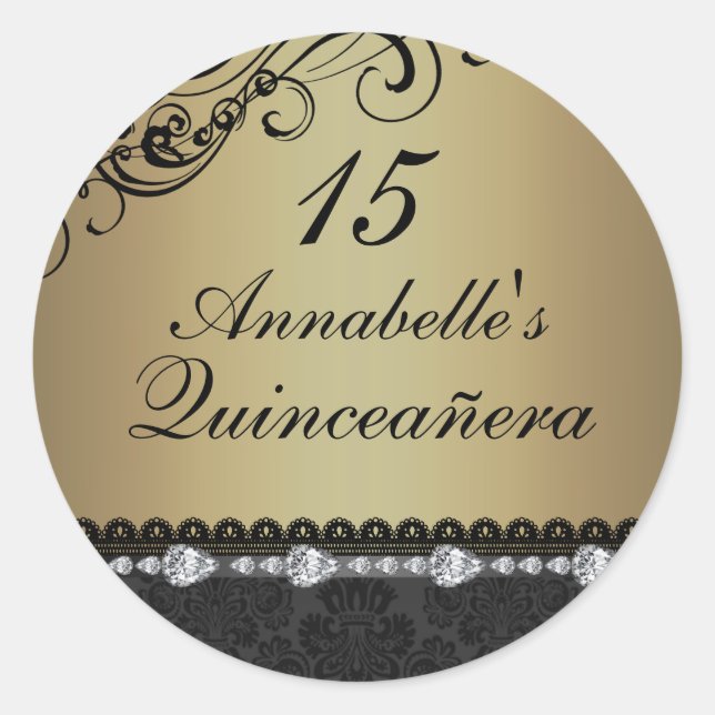Sticker Quinceanera Gold Diamond & Damask (Devant)
