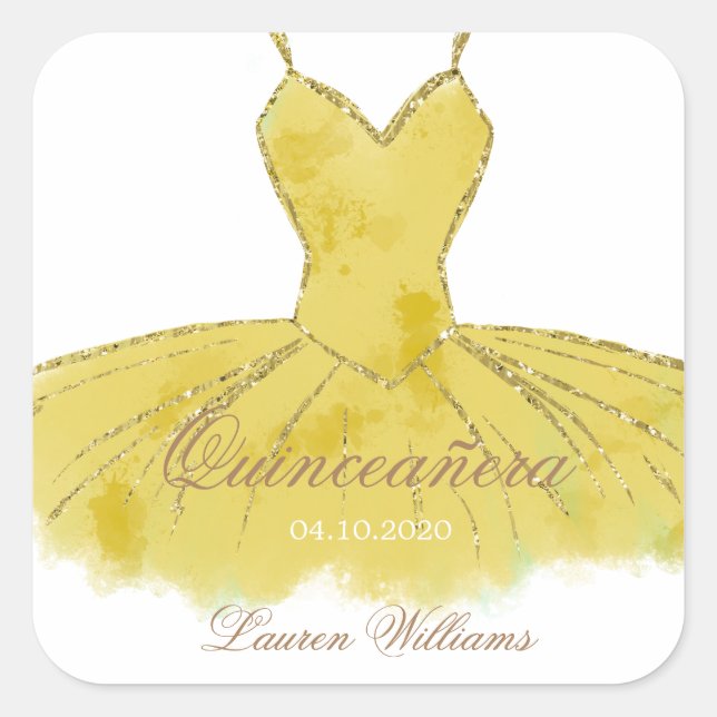 Sticker Quinceanera Gold Parties scintillant (Devant)