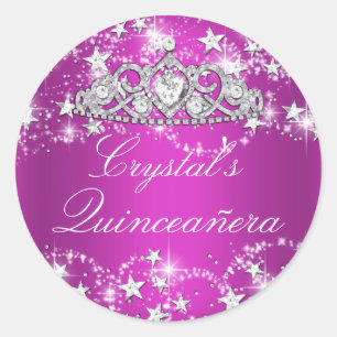 Sticker Quinceanera Hot Pink Tiara & Stars