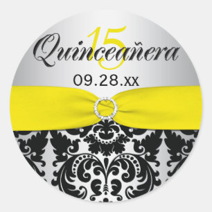 Sticker Quinceanera Jaune, Argent, Noir