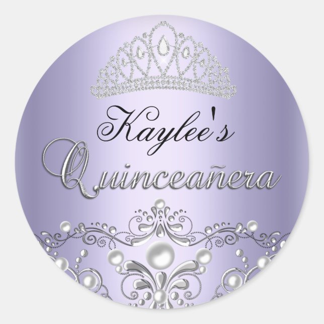 Sticker Quinceanera Pearl Argent et Pourpre Damask (Devant)