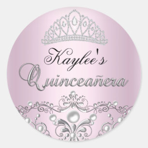 Sticker Quinceanera Pearl argent et rose Damask