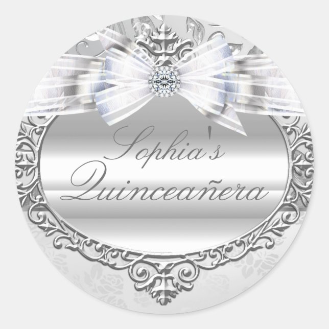 Sticker Quinceanera Rose et Bow en argent (Devant)