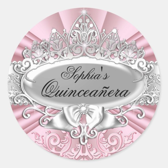 Sticker Quinceanera Rose Tiara & Damask (Devant)