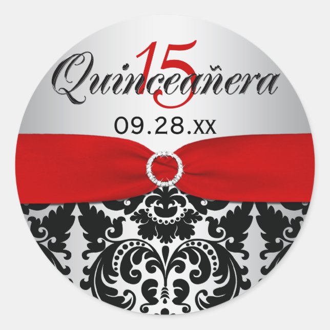 Sticker Quinceanera rouge, argent, noir Damas (Devant)