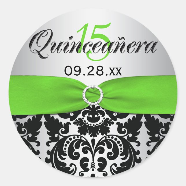 Sticker Quinceanera vert, argent, noir Damas (Devant)