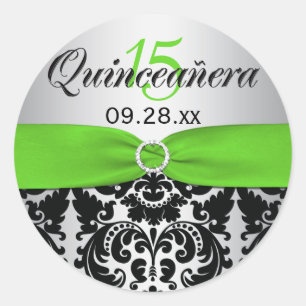 Sticker Quinceanera vert, argent, noir Damas