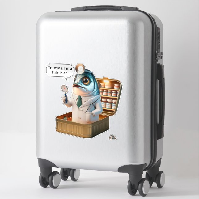 Sticker  Quirky Sardine Doctor Fish-ician Cartoon Pun (Sur valise)