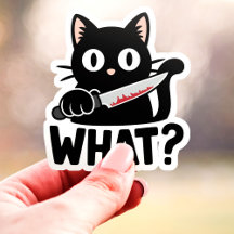 Quoi ? Chat noir avec couteau Vinyl amusant