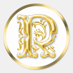 Sticker R rond initial en or