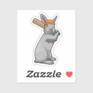 Sticker Rabbit au cricket avec chauve-souris de cricket