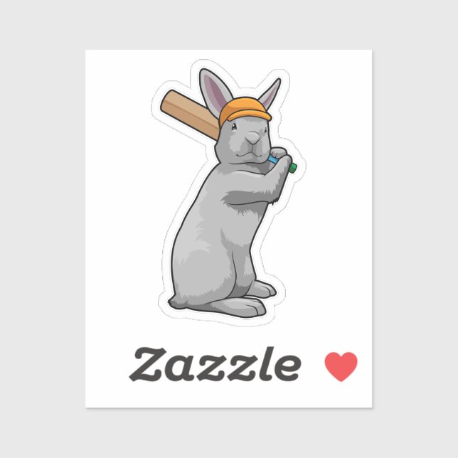 Sticker Rabbit au cricket avec chauve-souris de cricket (Feuille)