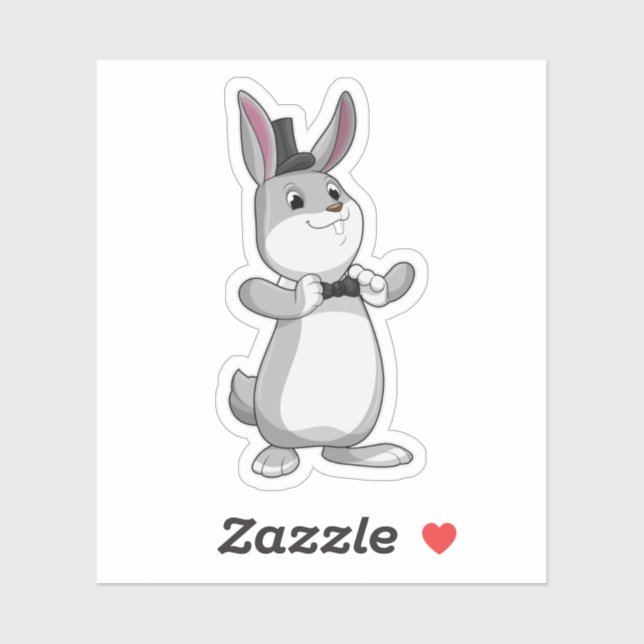 Sticker Rabbit avec chapeau et cravate de la ceinture (Feuille)