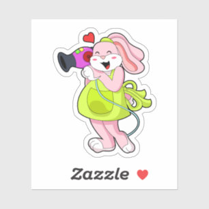 Sticker Rabbit comme coiffeur avec sèche-cheveux