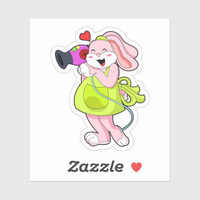 Sticker Rabbit comme coiffeur avec sèche-cheveux (Feuille)