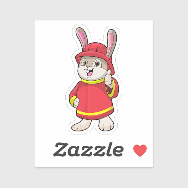 Sticker Rabbit comme pompier avec casque (Feuille)