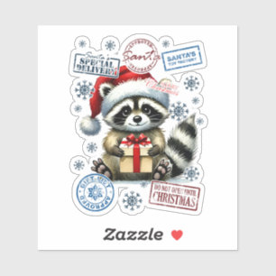 Sticker Raccoon Avec Cadeau Et Timbres De Noël