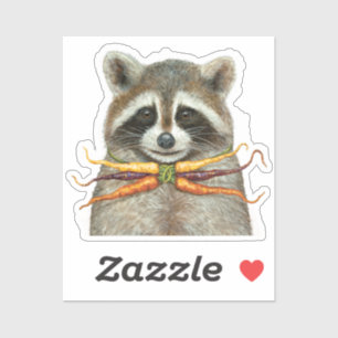 Sticker raccoon avec cravate arc-en-ciel carotte