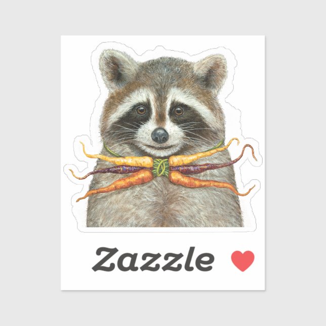 Sticker raccoon avec cravate arc-en-ciel carotte (Feuille)