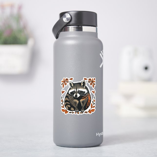 Sticker Raccoon de Whimsical Woodland Animal Folk ou Triba (HydroFlask)