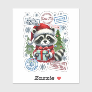Sticker Raccoon Festif Avec Décor De Noël