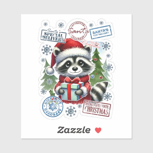 Sticker Raccoon Festif Avec Décor De Noël (Feuille)