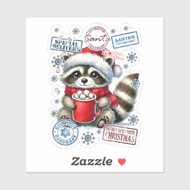 Sticker Raccoon sirotant du cacao par le feu (Feuille)