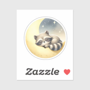 Sticker Raccoon sur la lune mignonne Bois Animaux Enfants