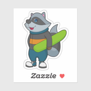 Sticker Racoon as Snowboarder avec snowboard