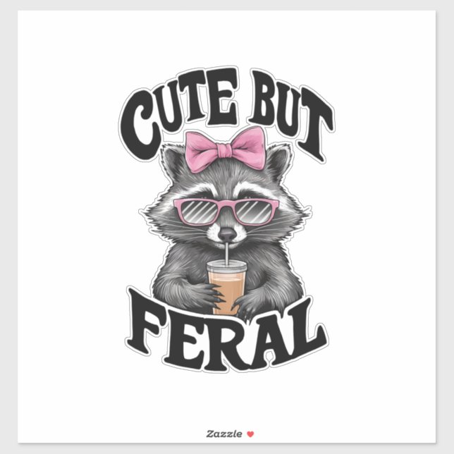 Sticker Racoon Mignonne Mais Feral Avec Lunettes De Soleil (Feuille)