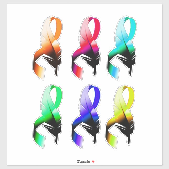 Sticker Rainbow Feather Cancer rubans art (Feuille)
