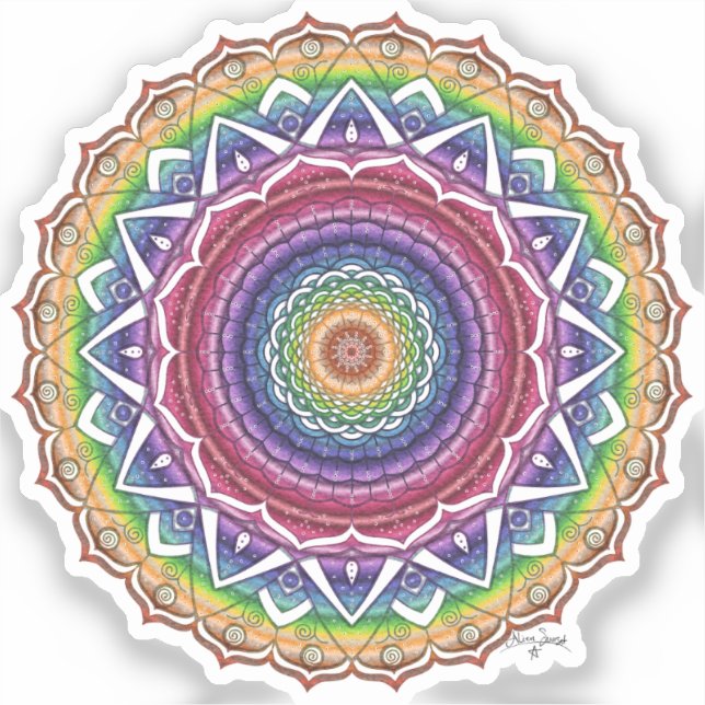 Sticker Rainbow Spiral et Fleur géométrique Mandala (Recto)