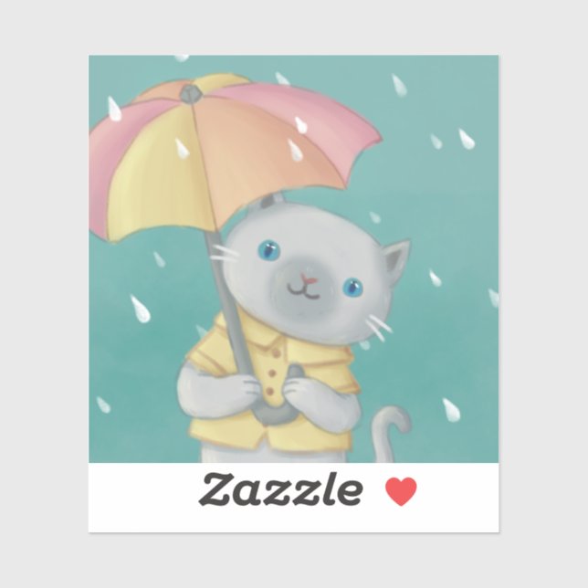 Sticker Rainy Day : Illustration de chat et parapluie (Feuille)