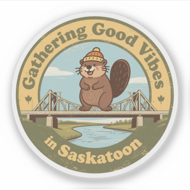 Sticker Ramassage de bonnes vibrations à Saskatoon Funny B (Devant)