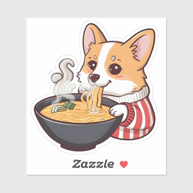Sticker Ramen mange Corgi mignonne - Dégustation d (Feuille)