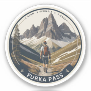 Sticker randonnées du col de la Furka, voyage en Suisse su