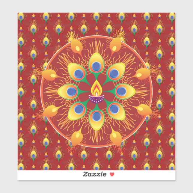 Sticker Rangoli de plumes de paons sur le motif (Feuille)