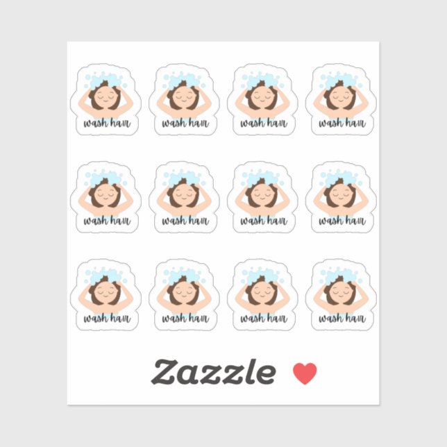 Sticker Rappel de routine de lavage des cheveux, fille mig (Feuille)
