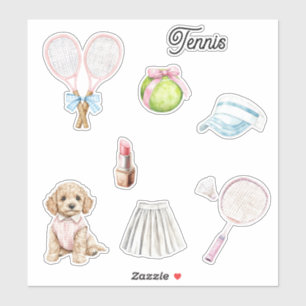 Sticker Raquettes De Tennis À Nœud Rose Bleu Sports Chien