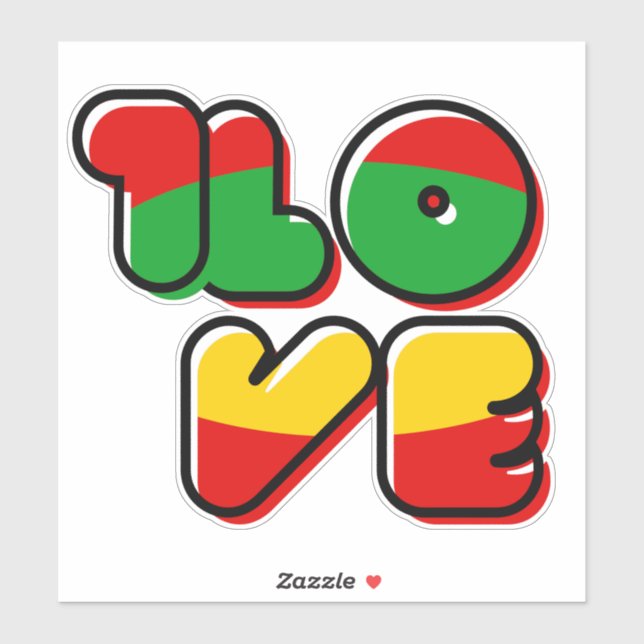 Sticker Rasta Rouge Jaune Vert One Love (Feuille)