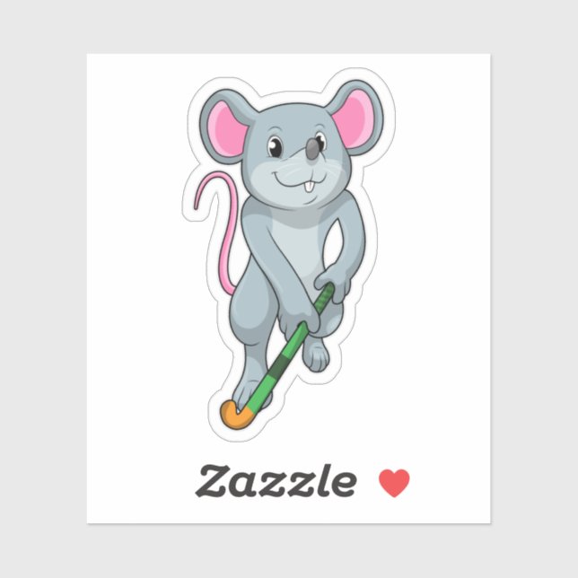 Sticker Rat au hockey avec chauve-souris de hockey (Feuille)