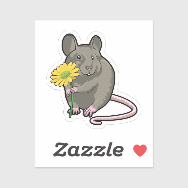 Sticker Rat avec fleurs jaunes (Feuille)