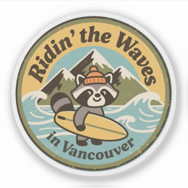 Sticker Raton laveur de surf rétro Vancouver (Devant)