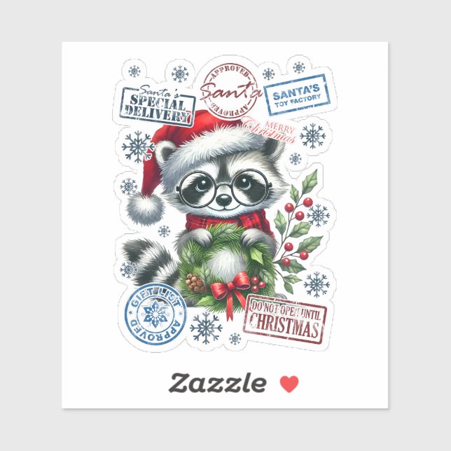 Sticker Raton laveur joyeux célèbre les vacances (Feuille)