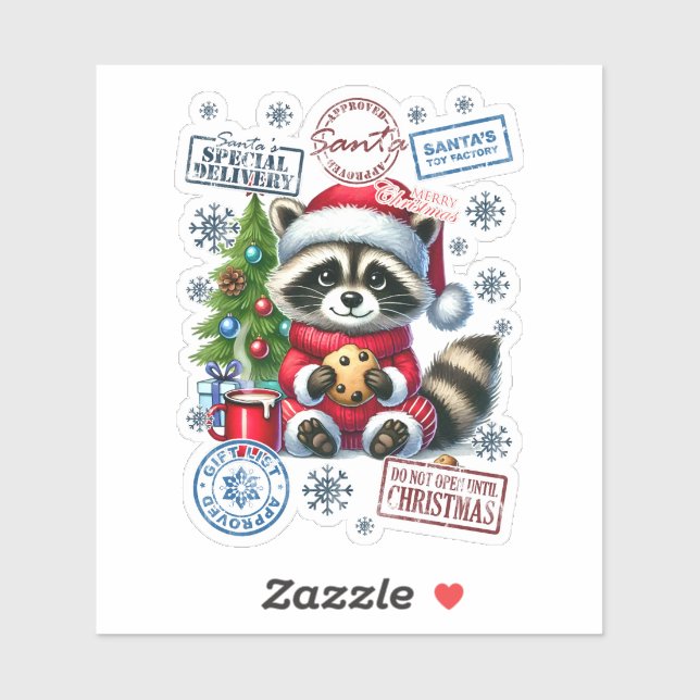 Sticker Raton laveur joyeux célèbre Noël ! (Feuille)